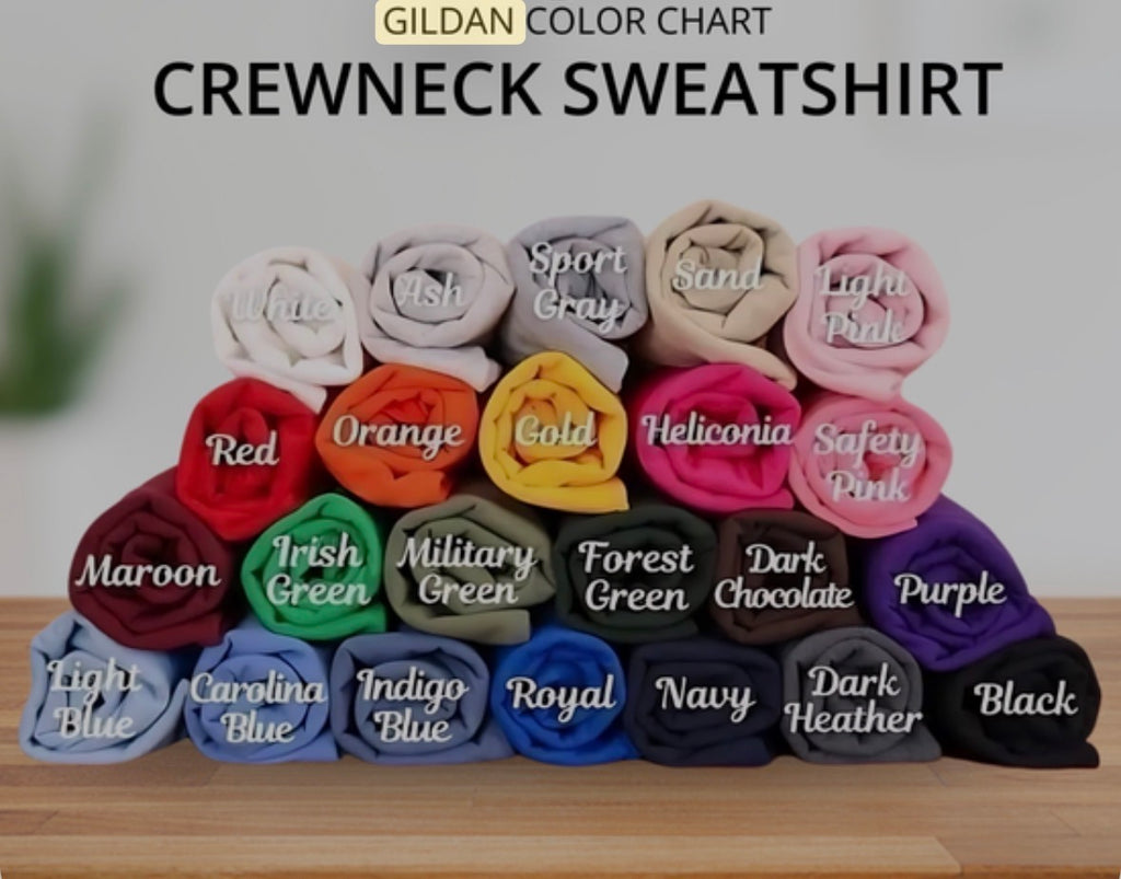 Gildan crewneck sweatshirt color chart